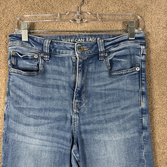 American Eagle Super Hi-Rise Flare Jeans Womens 8 Blue Stretch Denim Medium Wash - Picture 4 of 15